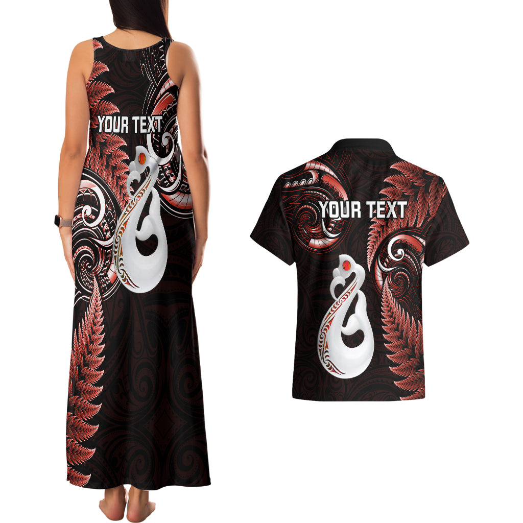 Personalised New Zealand Couples Matching Tank Maxi Dress And Hawaiian Shirt Aotearoa Silver Fern With Manaia Maori Unique Red - Wonder Print Shop