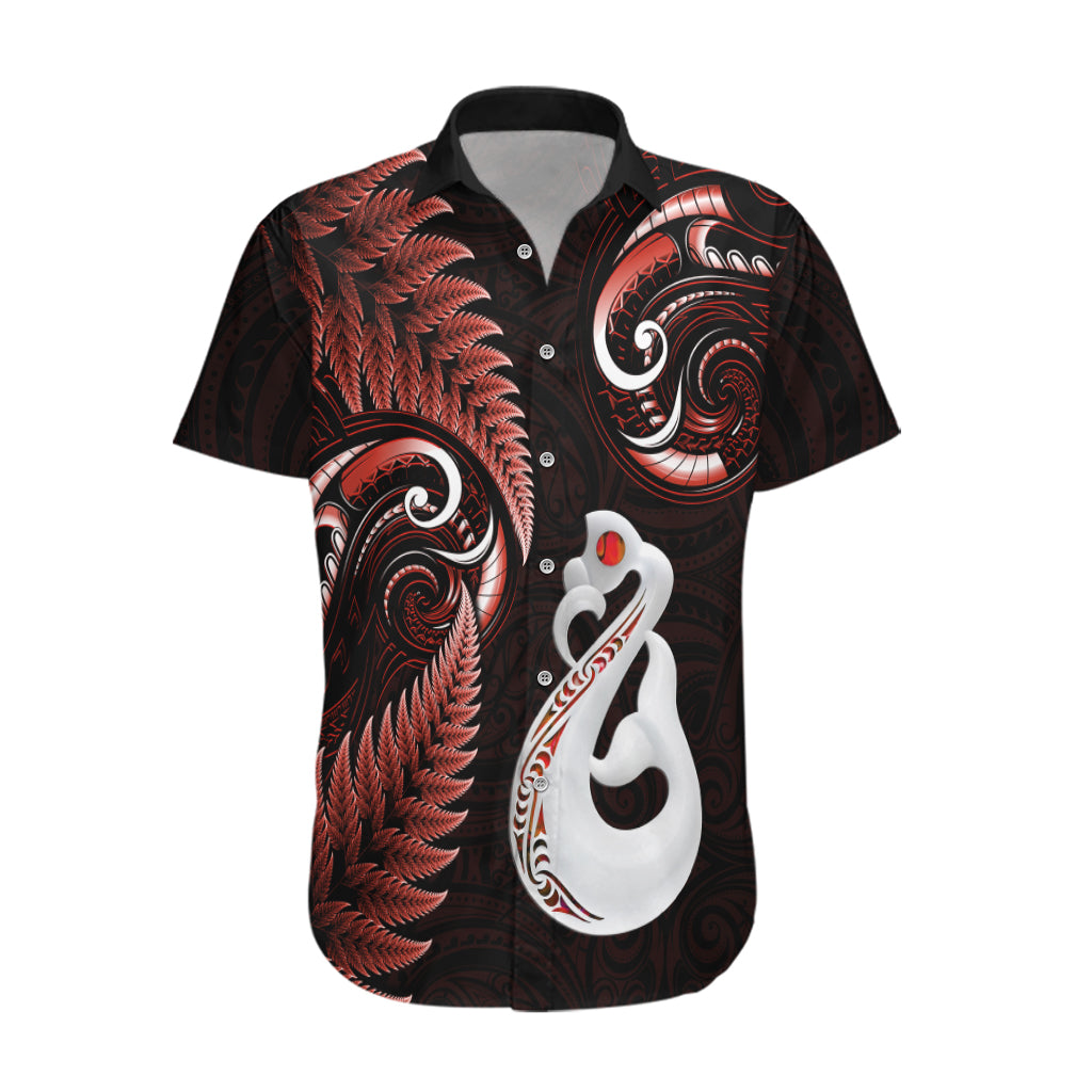 Personalised New Zealand Hawaiian Shirt Aotearoa Silver Fern With Manaia Maori Unique Red - Wonder Print Shop