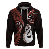 Personalised New Zealand Hoodie Aotearoa Silver Fern With Manaia Maori Unique Red - Wonder Print Shop