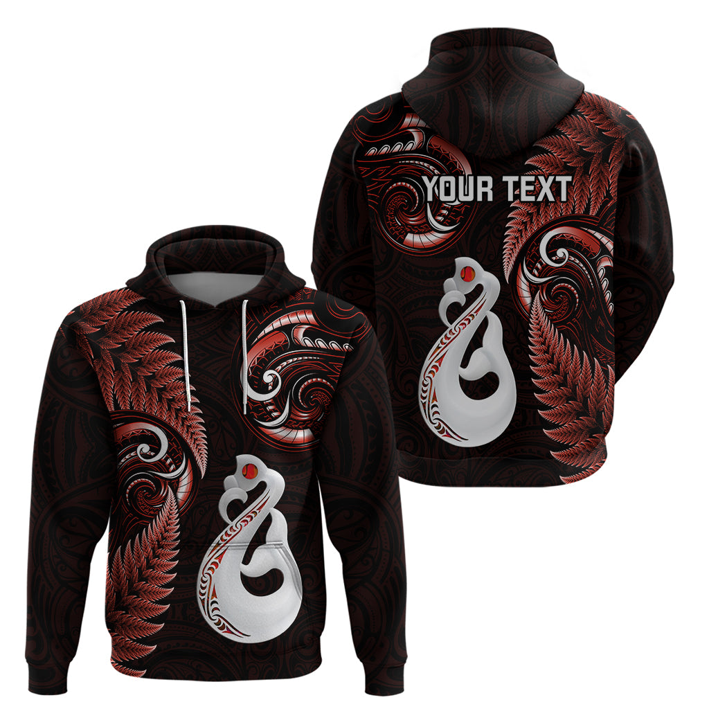 Personalised New Zealand Hoodie Aotearoa Silver Fern With Manaia Maori Unique Red - Wonder Print Shop