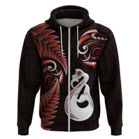 Personalised New Zealand Hoodie Aotearoa Silver Fern With Manaia Maori Unique Red - Wonder Print Shop