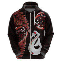 Personalised New Zealand Hoodie Aotearoa Silver Fern With Manaia Maori Unique Red - Wonder Print Shop