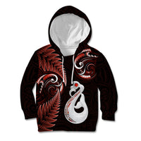 Personalised New Zealand Kid Hoodie Aotearoa Silver Fern With Manaia Maori Unique Red - Wonder Print Shop