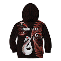 Personalised New Zealand Kid Hoodie Aotearoa Silver Fern With Manaia Maori Unique Red - Wonder Print Shop