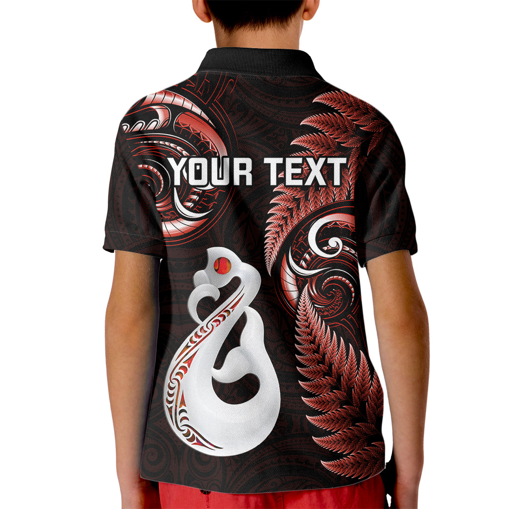 Personalised New Zealand Kid Polo Shirt Aotearoa Silver Fern With Manaia Maori Unique Red - Wonder Print Shop