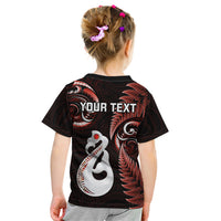 Personalised New Zealand Kid T Shirt Aotearoa Silver Fern With Manaia Maori Unique Red - Wonder Print Shop