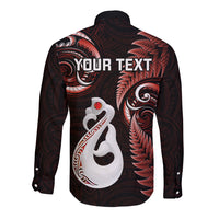 Personalised New Zealand Long Sleeve Button Shirt Aotearoa Silver Fern With Manaia Maori Unique Red - Wonder Print Shop