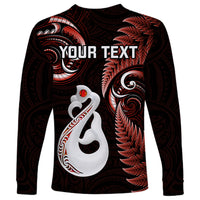 Personalised New Zealand Long Sleeve Shirt Aotearoa Silver Fern With Manaia Maori Unique Red - Wonder Print Shop