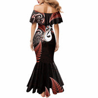 Personalised New Zealand Mermaid Dress Aotearoa Silver Fern With Manaia Maori Unique Red - Wonder Print Shop