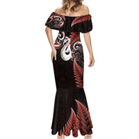 Personalised New Zealand Mermaid Dress Aotearoa Silver Fern With Manaia Maori Unique Red - Wonder Print Shop