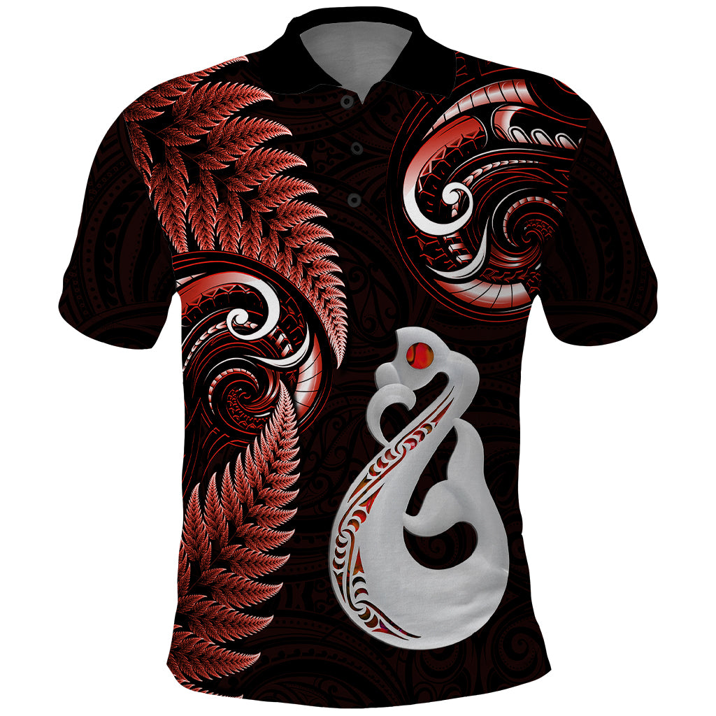 Personalised New Zealand Polo Shirt Aotearoa Silver Fern With Manaia Maori Unique Red - Wonder Print Shop