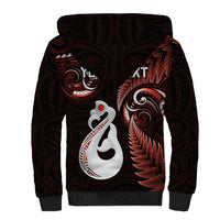 Personalised New Zealand Sherpa Hoodie Aotearoa Silver Fern With Manaia Maori Unique Red - Wonder Print Shop