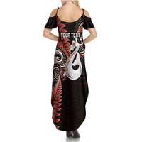 Personalised New Zealand Summer Maxi Dress Aotearoa Silver Fern With Manaia Maori Unique Red - Wonder Print Shop