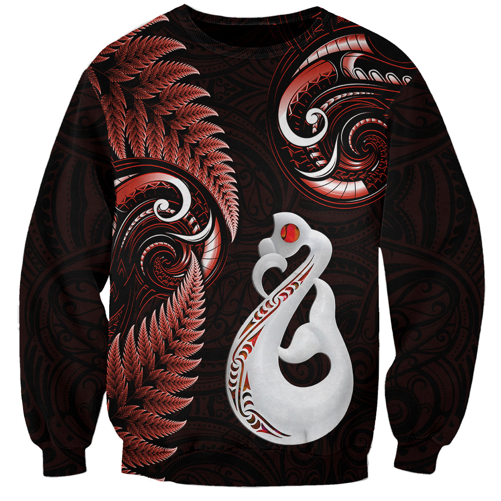 Personalised New Zealand Sweatshirt Aotearoa Silver Fern With Manaia Maori Unique Red - Wonder Print Shop