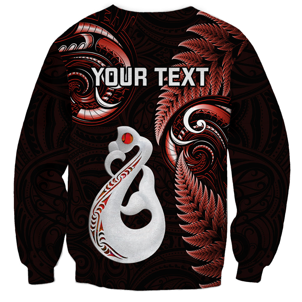 Personalised New Zealand Sweatshirt Aotearoa Silver Fern With Manaia Maori Unique Red - Wonder Print Shop