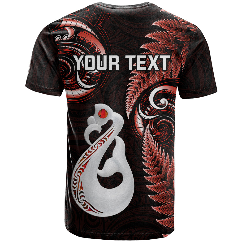 Personalised New Zealand T Shirt Aotearoa Silver Fern With Manaia Maori Unique Red - Wonder Print Shop