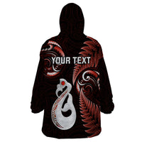 Personalised New Zealand Wearable Blanket Hoodie Aotearoa Silver Fern With Manaia Maori Unique Red - Wonder Print Shop