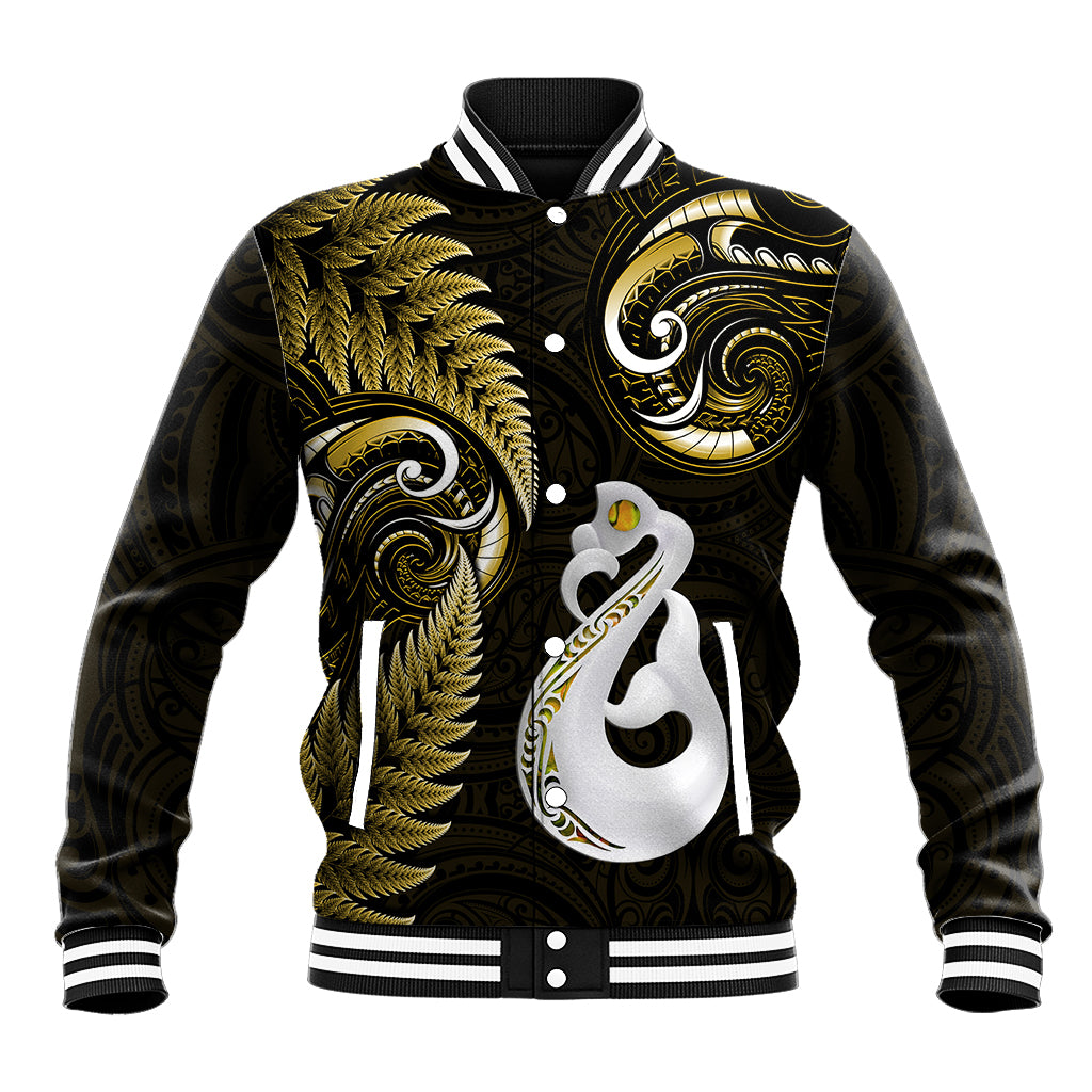 Personalised New Zealand Baseball Jacket Aotearoa Silver Fern With Manaia Maori Unique Gold - Wonder Print Shop