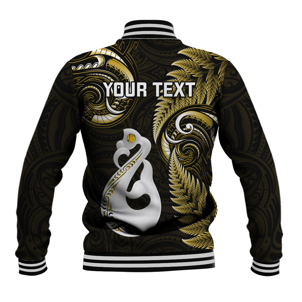 Personalised New Zealand Baseball Jacket Aotearoa Silver Fern With Manaia Maori Unique Gold - Wonder Print Shop