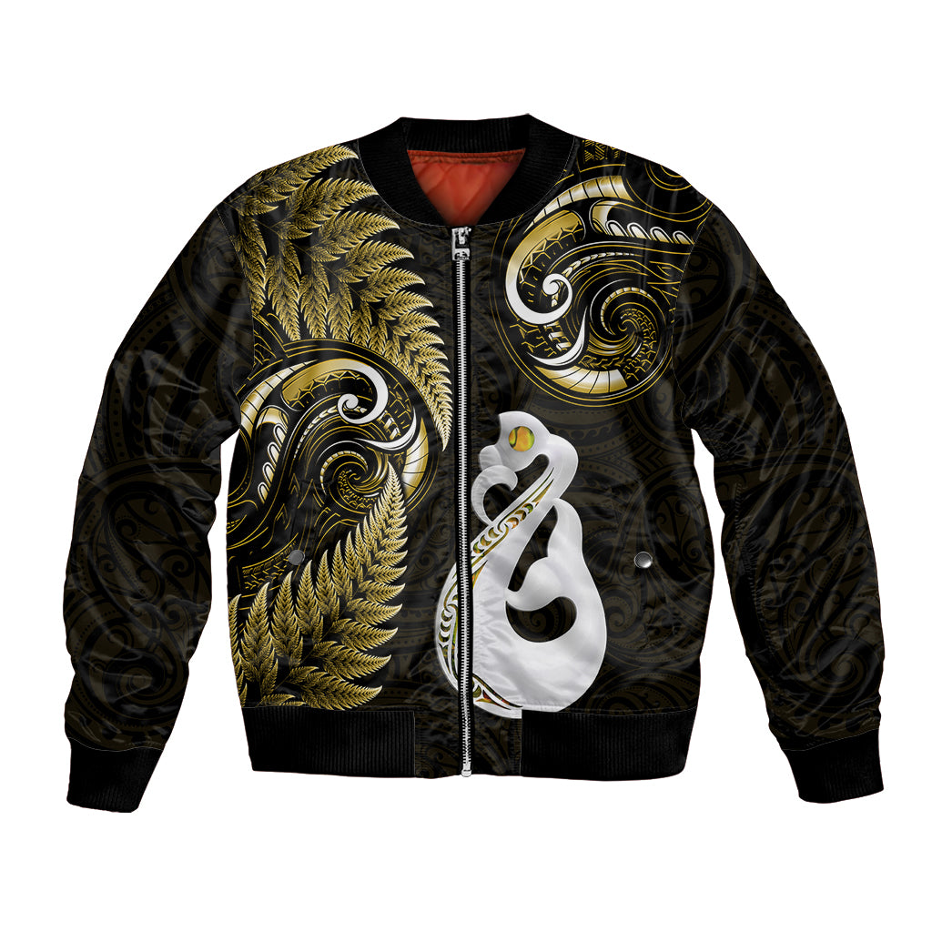 Personalised New Zealand Bomber Jacket Aotearoa Silver Fern With Manaia Maori Unique Gold - Wonder Print Shop