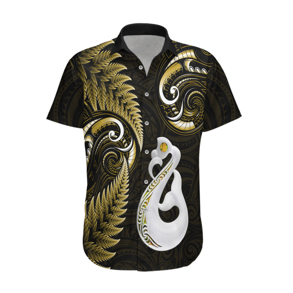 Personalised New Zealand Hawaiian Shirt Aotearoa Silver Fern With Manaia Maori Unique Gold - Wonder Print Shop