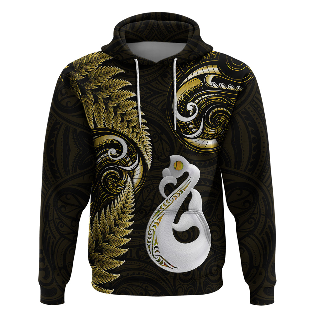 Personalised New Zealand Hoodie Aotearoa Silver Fern With Manaia Maori Unique Gold - Wonder Print Shop
