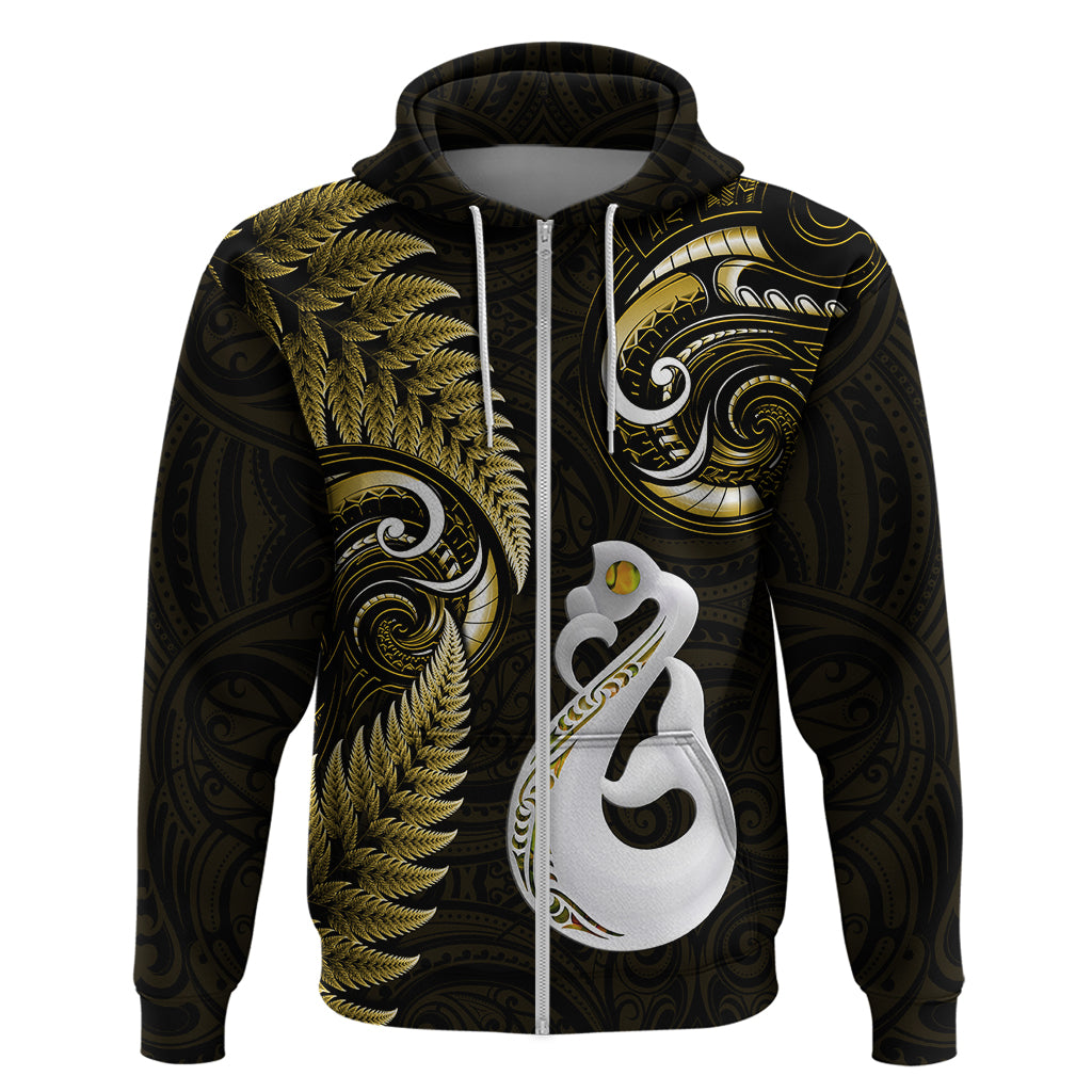 Personalised New Zealand Hoodie Aotearoa Silver Fern With Manaia Maori Unique Gold - Wonder Print Shop
