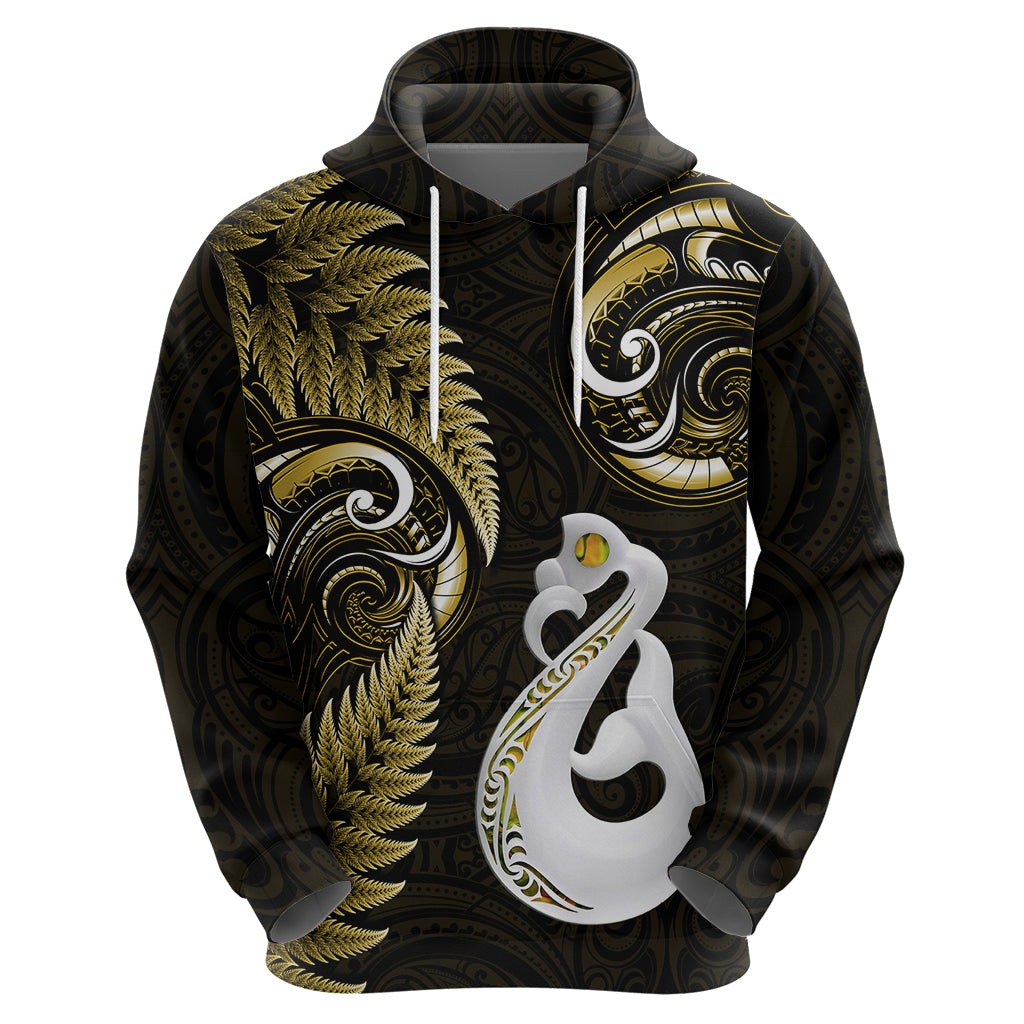 Personalised New Zealand Hoodie Aotearoa Silver Fern With Manaia Maori Unique Gold - Wonder Print Shop
