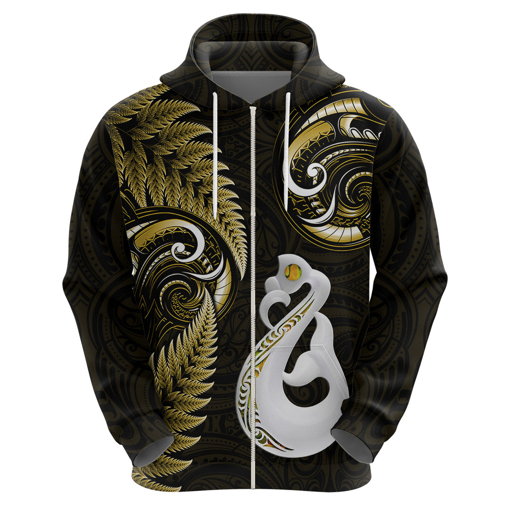 Personalised New Zealand Hoodie Aotearoa Silver Fern With Manaia Maori Unique Gold - Wonder Print Shop