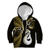 Personalised New Zealand Kid Hoodie Aotearoa Silver Fern With Manaia Maori Unique Gold - Wonder Print Shop