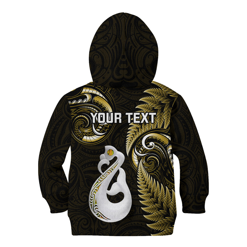 Personalised New Zealand Kid Hoodie Aotearoa Silver Fern With Manaia Maori Unique Gold - Wonder Print Shop