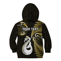 Personalised New Zealand Kid Hoodie Aotearoa Silver Fern With Manaia Maori Unique Gold - Wonder Print Shop