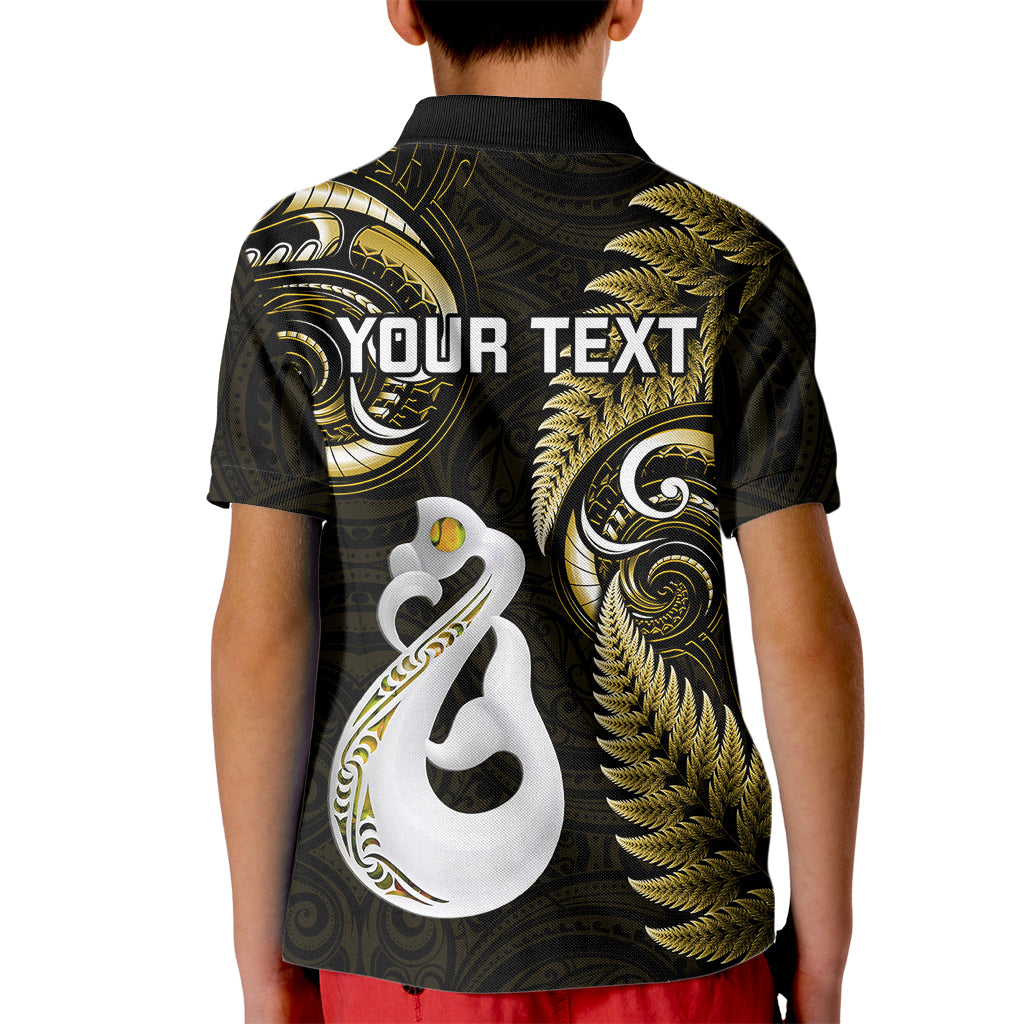 Personalised New Zealand Kid Polo Shirt Aotearoa Silver Fern With Manaia Maori Unique Gold - Wonder Print Shop