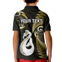 Personalised New Zealand Kid Polo Shirt Aotearoa Silver Fern With Manaia Maori Unique Gold - Wonder Print Shop