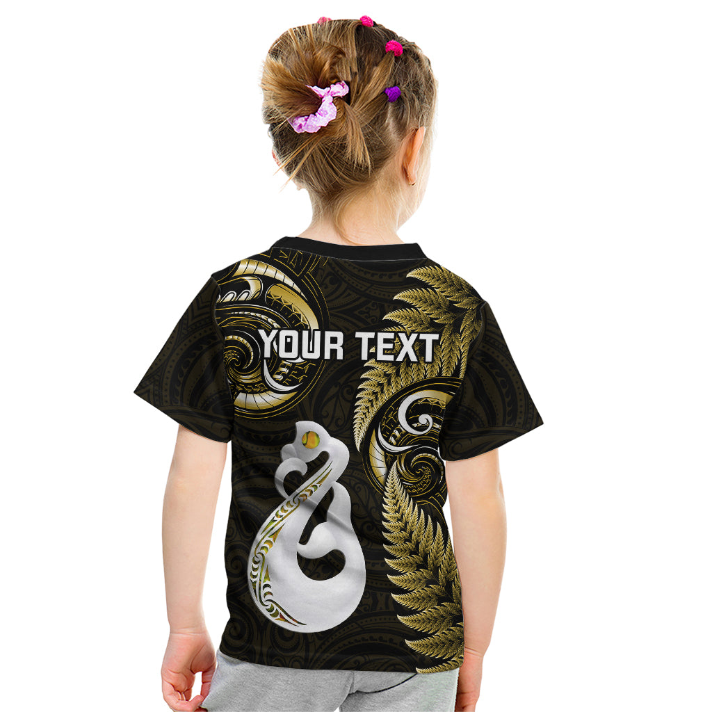 Personalised New Zealand Kid T Shirt Aotearoa Silver Fern With Manaia Maori Unique Gold - Wonder Print Shop