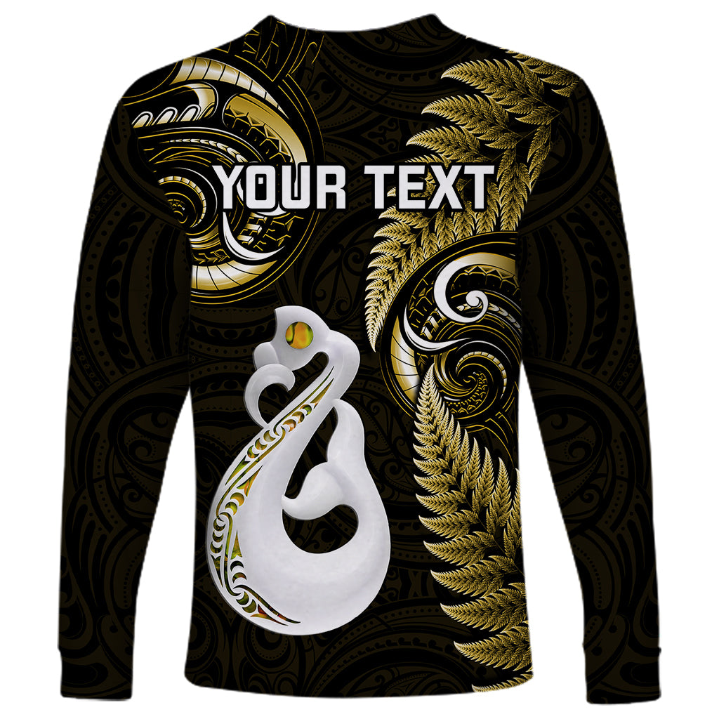 Personalised New Zealand Long Sleeve Shirt Aotearoa Silver Fern With Manaia Maori Unique Gold - Wonder Print Shop