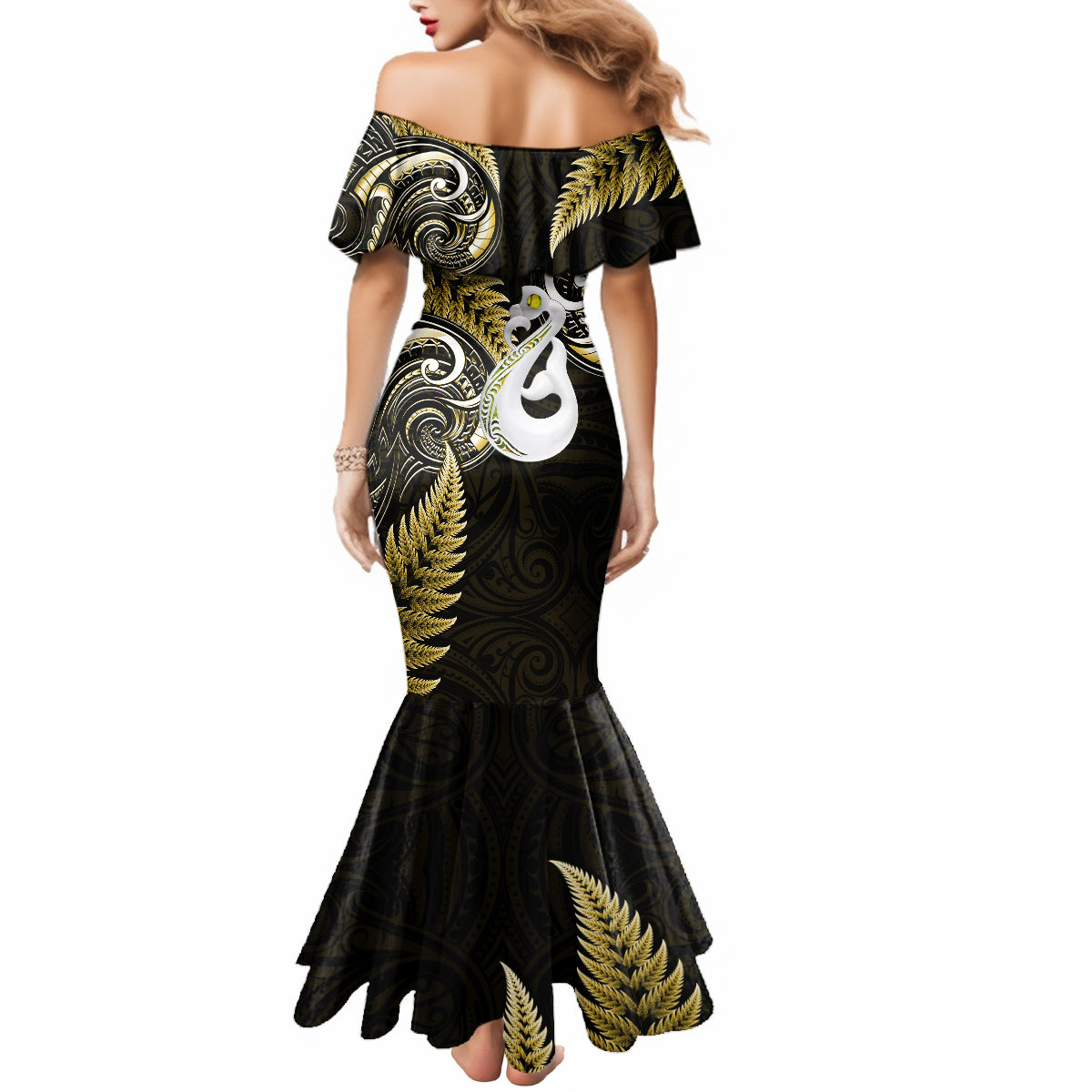 Personalised New Zealand Mermaid Dress Aotearoa Silver Fern With Manaia Maori Unique Gold - Wonder Print Shop