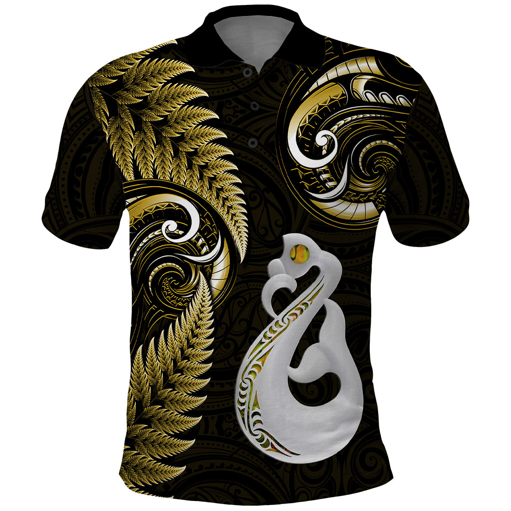 Personalised New Zealand Polo Shirt Aotearoa Silver Fern With Manaia Maori Unique Gold - Wonder Print Shop