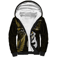 Personalised New Zealand Sherpa Hoodie Aotearoa Silver Fern With Manaia Maori Unique Gold - Wonder Print Shop
