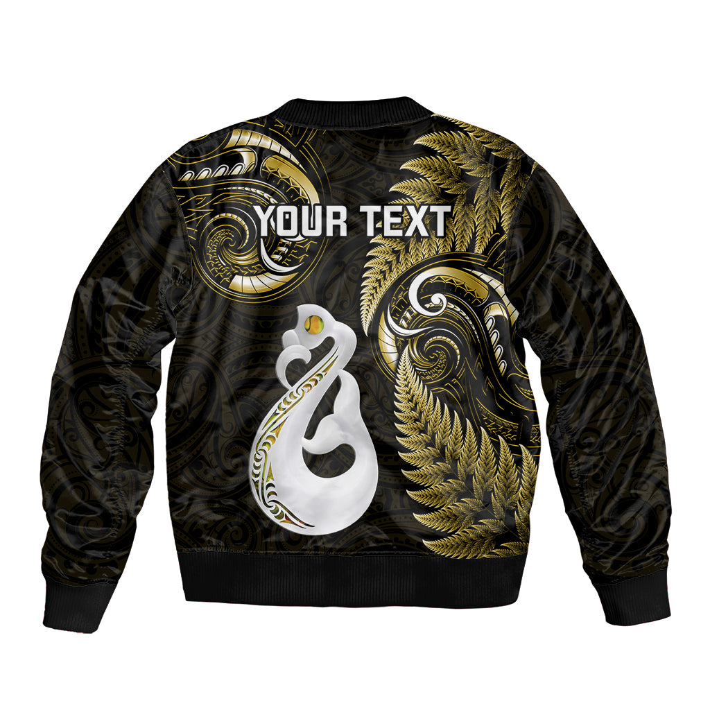 Personalised New Zealand Sleeve Zip Bomber Jacket Aotearoa Silver Fern With Manaia Maori Unique Gold - Wonder Print Shop