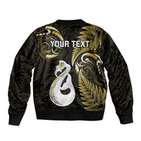 Personalised New Zealand Sleeve Zip Bomber Jacket Aotearoa Silver Fern With Manaia Maori Unique Gold - Wonder Print Shop