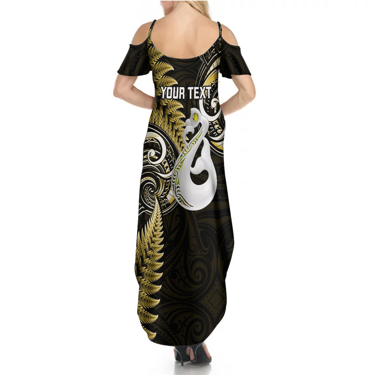 Personalised New Zealand Summer Maxi Dress Aotearoa Silver Fern With Manaia Maori Unique Gold - Wonder Print Shop