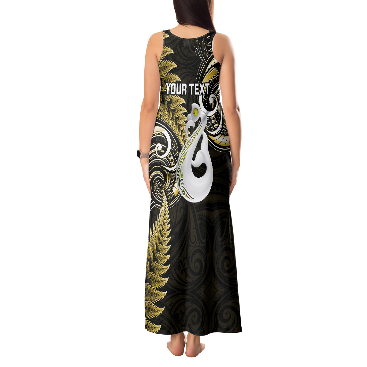 Personalised New Zealand Tank Maxi Dress Aotearoa Silver Fern With Manaia Maori Unique Gold - Wonder Print Shop