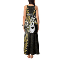 Personalised New Zealand Tank Maxi Dress Aotearoa Silver Fern With Manaia Maori Unique Gold - Wonder Print Shop