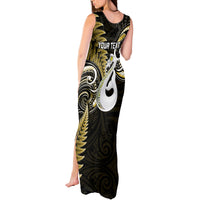 Personalised New Zealand Tank Maxi Dress Aotearoa Silver Fern With Manaia Maori Unique Gold - Wonder Print Shop