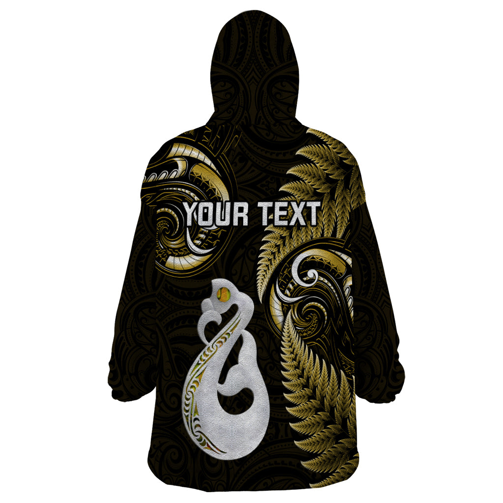 Personalised New Zealand Wearable Blanket Hoodie Aotearoa Silver Fern With Manaia Maori Unique Gold - Wonder Print Shop