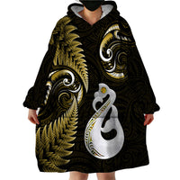 Personalised New Zealand Wearable Blanket Hoodie Aotearoa Silver Fern With Manaia Maori Unique Gold - Wonder Print Shop