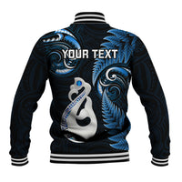 Personalised New Zealand Baseball Jacket Aotearoa Silver Fern With Manaia Maori Unique Blue - Wonder Print Shop