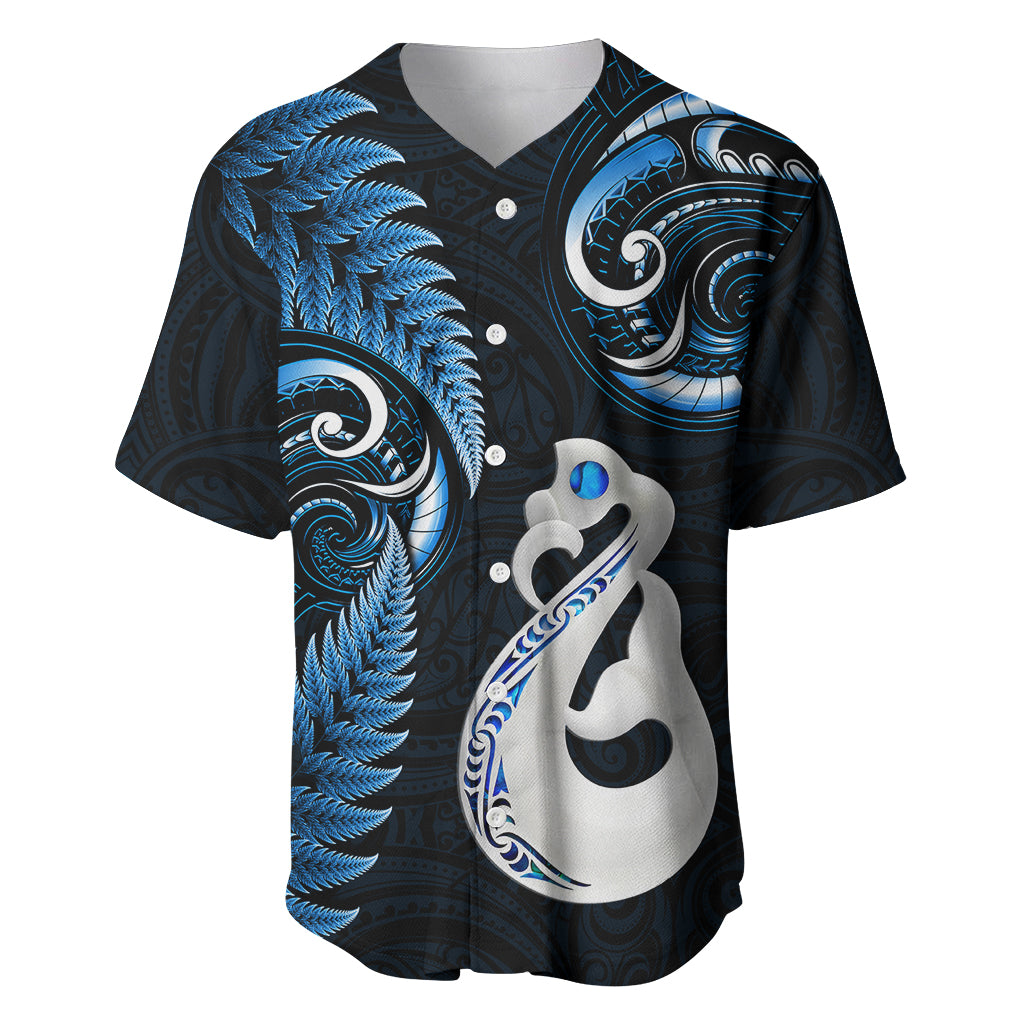 Personalised New Zealand Baseball Jersey Aotearoa Silver Fern With Manaia Maori Unique Blue - Wonder Print Shop