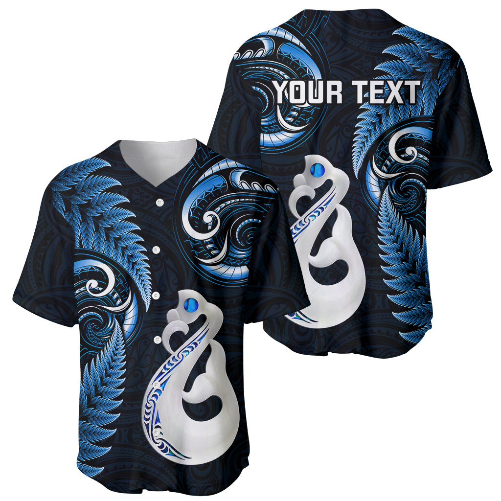 Personalised New Zealand Baseball Jersey Aotearoa Silver Fern With Manaia Maori Unique Blue - Wonder Print Shop